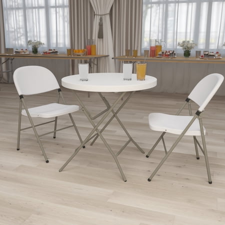 Emma + Oliver 2.63-Foot Round White Plastic Folding Banquet and Event Table