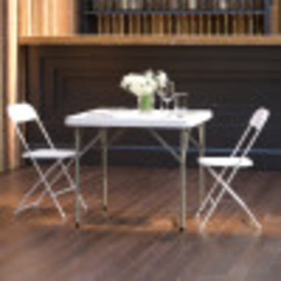 Emma + Oliver 34.25" Square Granite White Plastic Folding Table - Event Folding Table