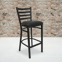 Emma   Oliver 2 Pack Black Ladder Back Metal Restaurant Barstool - Black Vinyl Seat