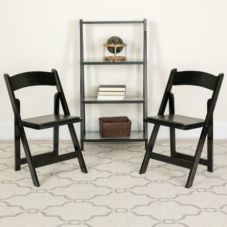 Emma + Oliver 2 Pack Black Wood Folding Chair with Vinyl Padded Seat
