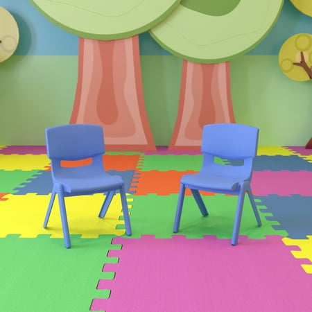 Emma + Oliver 2 Pack Blue Plastic Stackable School Chair with 10.5"H Seat, Preschool Chair,Metal