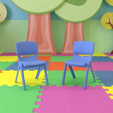 Emma + Oliver 2 Pack Blue Plastic Stackable School Chair with 12"H Seat, Preschool Seating