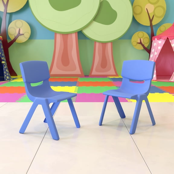 Emma + Oliver 2 Pack Blue Plastic Stackable School Chair with 13.25"H Seat, K-2 School Chair