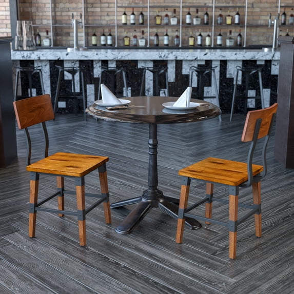 Emma + Oliver 2 Pack Commercial Grade Rustic Antique Walnut Industrial Style Wood Dining Chair