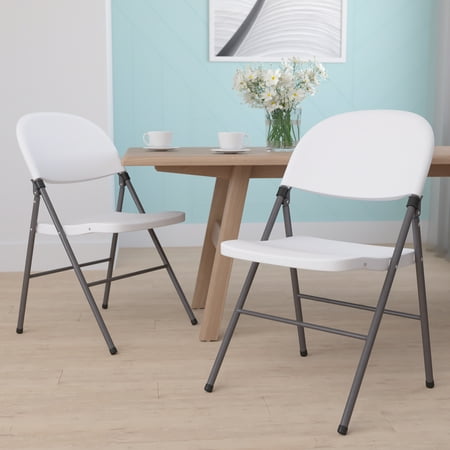 Emma + Oliver 2 Pack Commercial White Plastic Event Party Rental Folding Chair