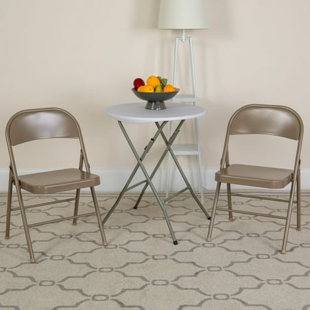 Emma + Oliver 2 Pack Double Braced Beige Metal Folding Chair