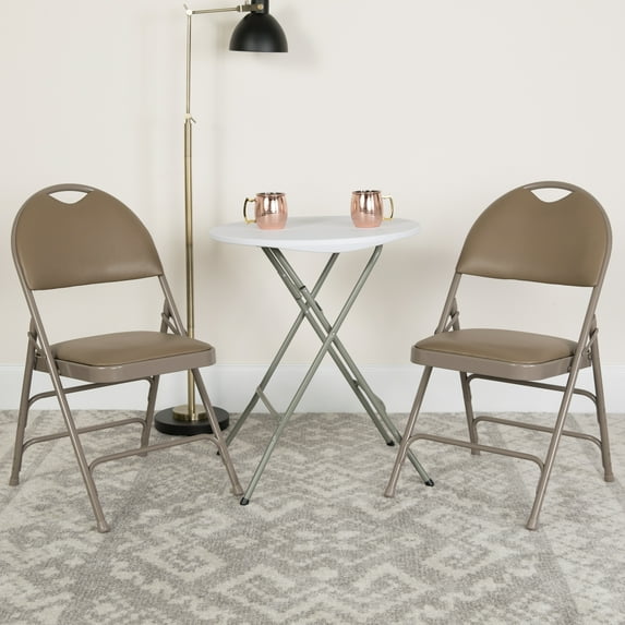 Emma + Oliver 2 Pack Easy-Carry Beige Vinyl Metal Folding Chair
