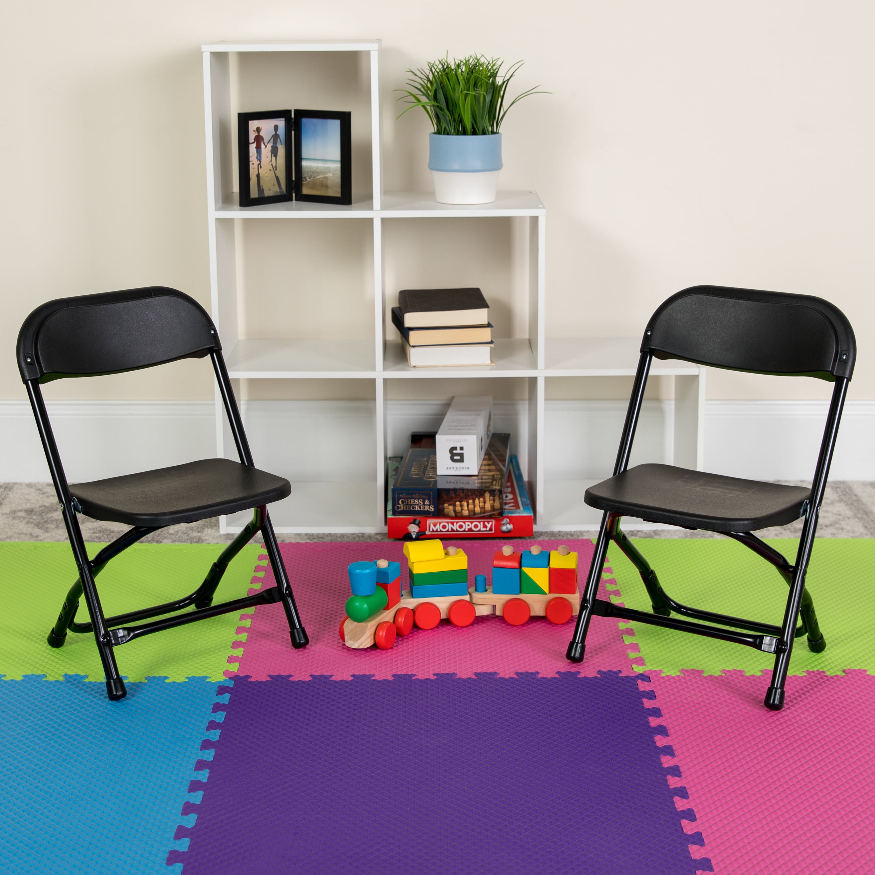 Emma + Oliver 2 Pack Kids Black Plastic Folding Chair