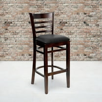 Emma Oliver 2 Pack Ladder Back Walnut Wood Restaurant Barstool - Black Vinyl Seat