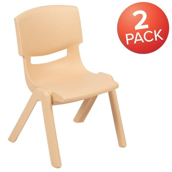 Emma + Oliver 2 Pack Natural Plastic Stackable School Chair with 10.5"H Seat, Preschool Chair