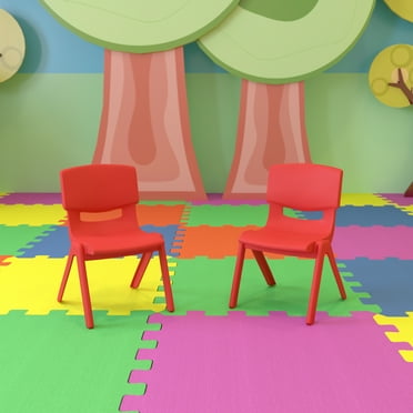 Emma + Oliver 2 Pack Red Plastic Stackable School Chair with 10.5"H Seat, Preschool Chair