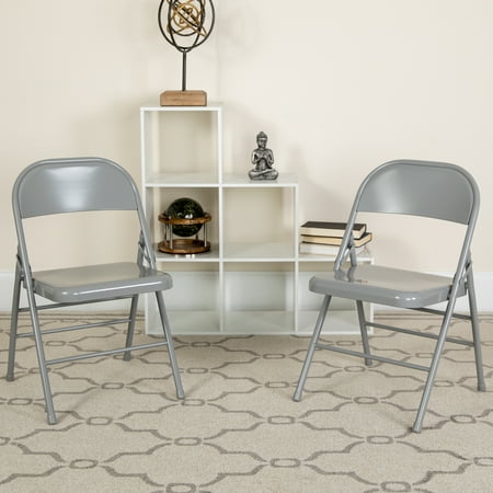 Emma + Oliver 2 Pack Triple Braced & Double Hinged Gray Metal Folding Chair