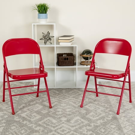 Emma + Oliver 2 Pack Triple Braced & Double Hinged Red Metal Folding Chair