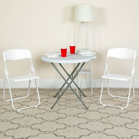 Emma + Oliver 2 Pack White Plastic Folding Chair with Built-in Ganging Brackets
