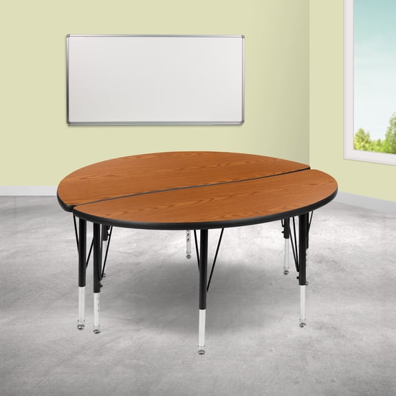 Emma + Oliver 2 Piece 47.5" Circle Collaborative Oak Kids Adjustable Activity Table Set