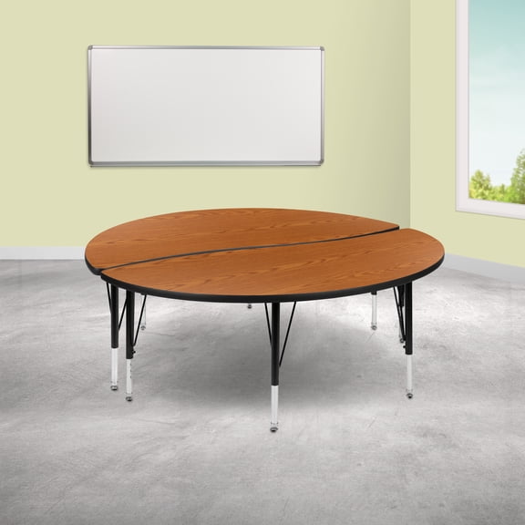 Emma + Oliver 2 Piece 60" Circle Collaborative Oak Kids Adjustable Activity Table Set