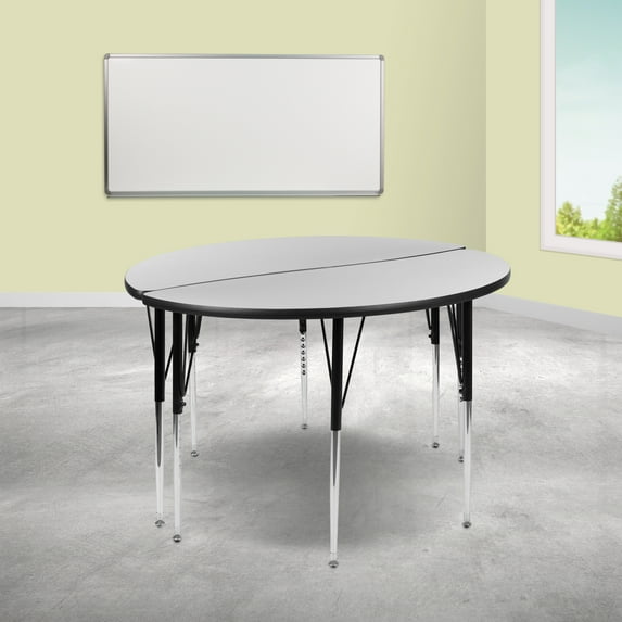 Emma + Oliver 2 Piece 47.5" Circle Wave Collaborative Grey Adjustable Activity Table Set