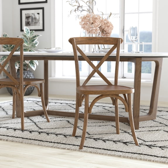 Emma + Oliver 2-Pack Hand Scraped and Stained Dark Natural Finish X-Back Chair