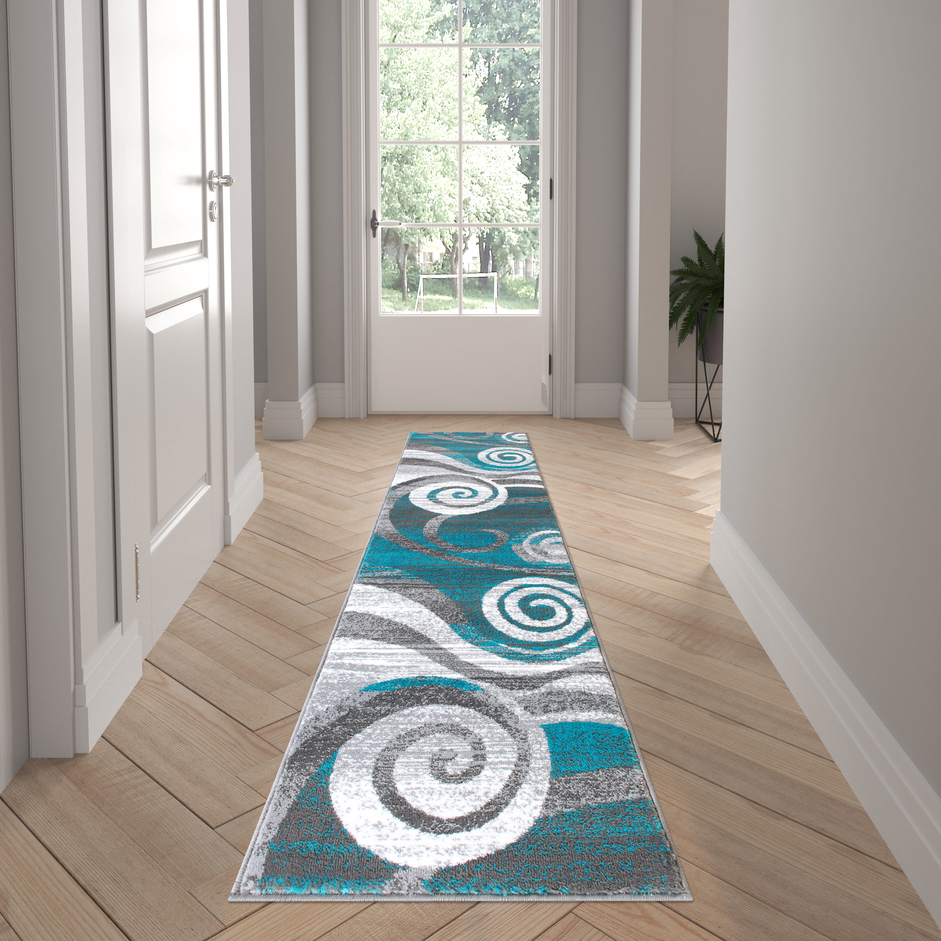 Emma Rug Emma + Oliver 2'x7' Contemporary Swirl Plush Pile Accent Rug with ...
