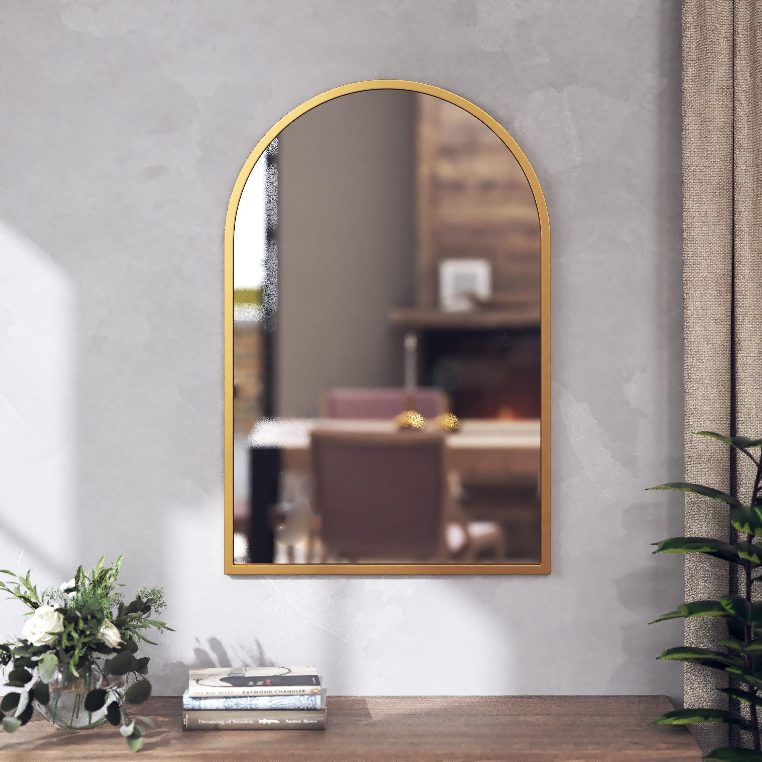 Emma + Oliver 20"x30" Slim Metal Framed Arched Wall Mirror for Hallways ...