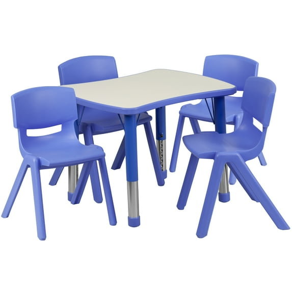 Emma + Oliver 21.875"W x 26.625"L Blue Plastic Activity Table Set-4 Chairs