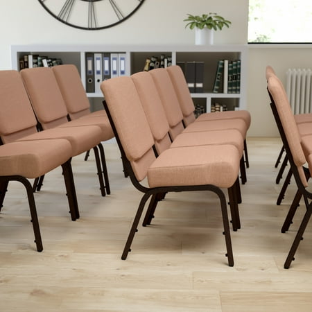 Emma + Oliver 21"W Stacking Church Chair in Caramel Fabric - Copper Vein Frame