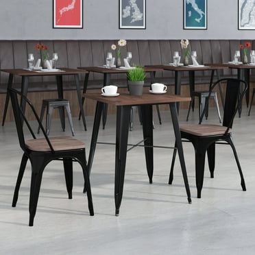 Emma + Oliver 23.5" Square Black Metal/Wood Table Set - 2 Stack Chairs