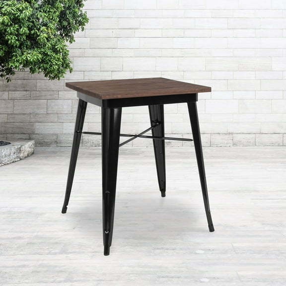 Emma + Oliver 23.5" Square Black/Wood Metal Indoor Table