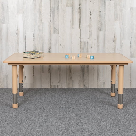Emma + Oliver 23.625"W x 47.25"L Natural Plastic Adjustable Activity Table-School Table for 6