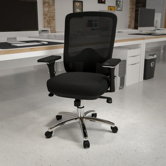 Emma + Oliver 24/7 350 lb. Big & Tall Black Mesh Synchro-Tilt Swivel Ergonomic Office Chair