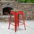 thumbnail image 1 of Emma + Oliver 24"H Backless Red Metal Counter Height Stool with Wood Seat, 1 of 12