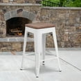 thumbnail image 1 of Emma + Oliver 24"H Backless White Metal Counter Height Stool with Wood Seat, 1 of 12