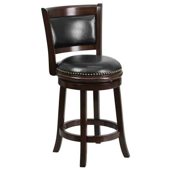 Emma + Oliver 24"H Panel Back Cappuccino Wood Counter Swivel Seat Stool