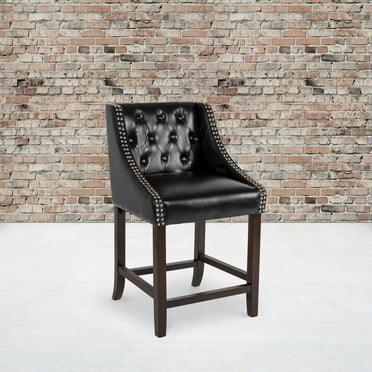 Emma + Oliver 24"H Tufted Walnut Counter Height Stool in Black LeatherSoft