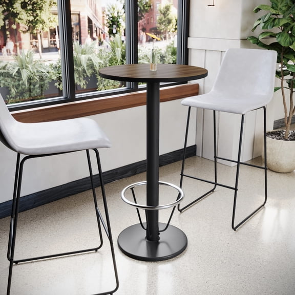 Emma + Oliver 24"RD Walnut Laminate Bar Table Top-18"RD Base/Foot Ring