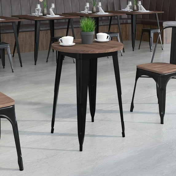 Emma + Oliver 24" Round Black/Wood Metal Indoor Table
