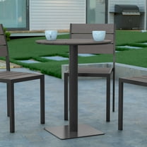 Emma   Oliver 24" Round Outdoor Dining Table with Gray Faux Teak Poly Slats and Gray Steel Frame