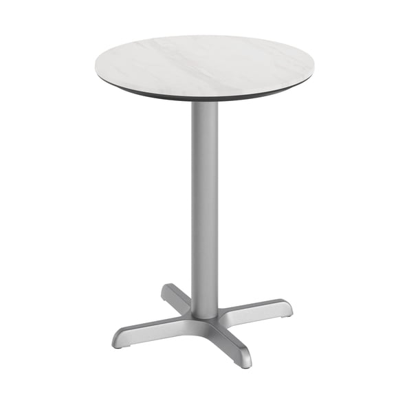 Emma + Oliver 24" Round Outdoor Tabletop, White Faux Marble, Seamless Surface Technology, 22x22 Silver X-Base, Moisture, Scratch, Heat, UV Resistant