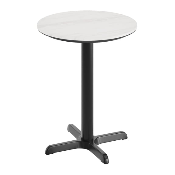 Emma + Oliver 24" Round Tabletop, Seamless Surface Technology, White Faux Marble, 22x22 Black Table Height X-Base, Moisture, Scratch, Heat, UV Resistant