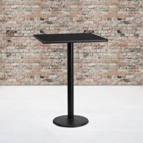 Emma + Oliver 24" Square Black Laminate Bar Table Top-18"RD Base