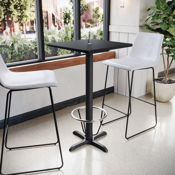 Emma + Oliver 24" Square Black Laminate Bar Table Top-22"x22" Base/Foot Ring