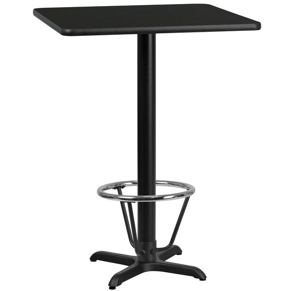 Emma + Oliver 24" Square Black Laminate Bar Table Top-22"x22" Base/Foot Ring