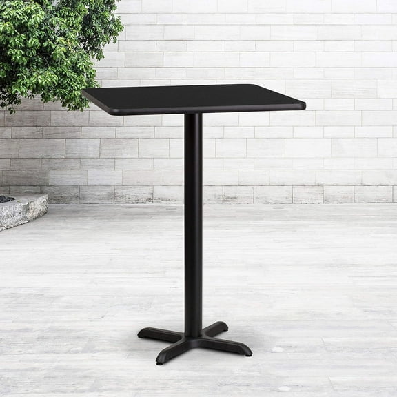 Emma + Oliver 24" Square Black Laminate Bar Table Top-22"x22" Base