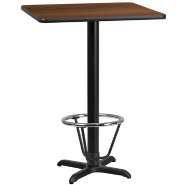 30'' Round Laminate Table Top with 22'' x 22'' Bar Height Table Base and Foot Ring