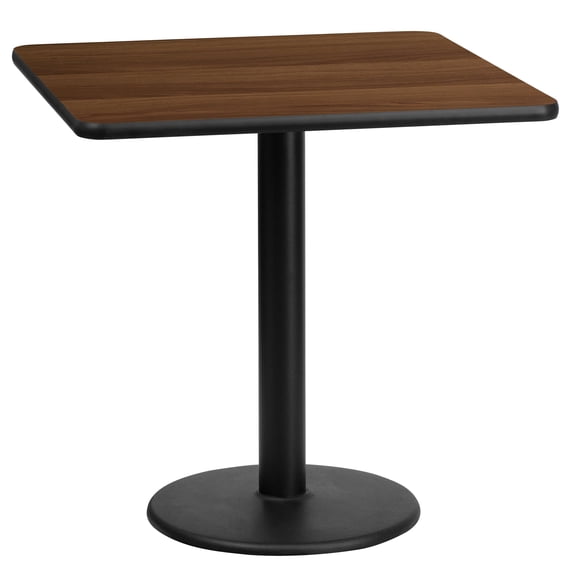 Emma + Oliver 24" Square Walnut Laminate Table Top with 18"RD Base
