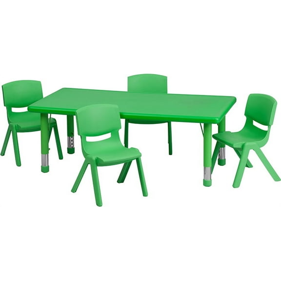 Emma + Oliver 24"W x 48"L Green Plastic Adjustable Activity Table Set-4 Chairs