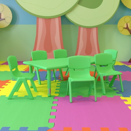 Emma + Oliver 24"W x 48"L Green Plastic Adjustable Activity Table Set-6 Chairs
