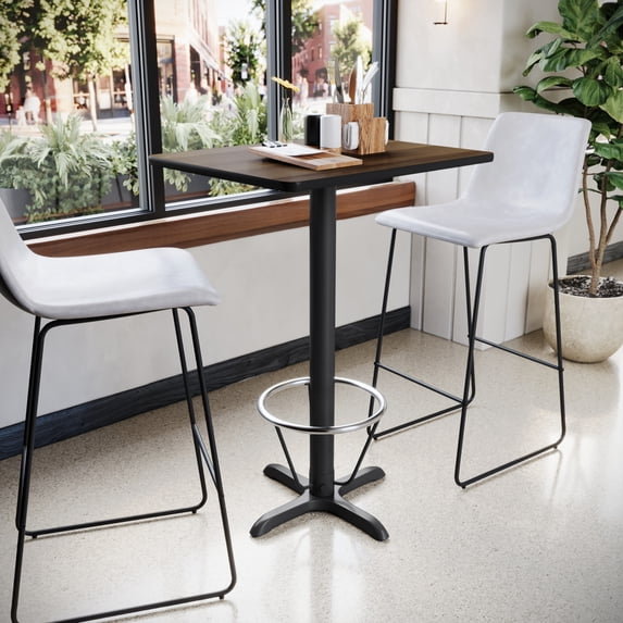 Emma + Oliver 24"x30" Walnut Laminate Bar Table Top-22"x22" Base/Foot Ring