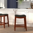 thumbnail image 1 of Emma + Oliver 26"H Backless Light Cherry Wood Counter Stool with Saddle Seat, 1 of 6