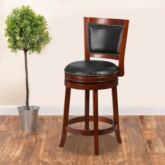 Emma + Oliver 26"H Dark Cherry Wood Counter Height Stool with Swivel Seat